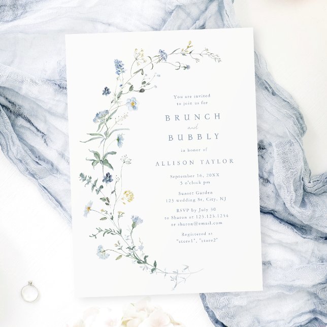 Convites Chuva de Noiva Rústica Boho Azul Empoeirada (Dusty Pink Wildflower Rustic Boho Bridal Shower Invitation)