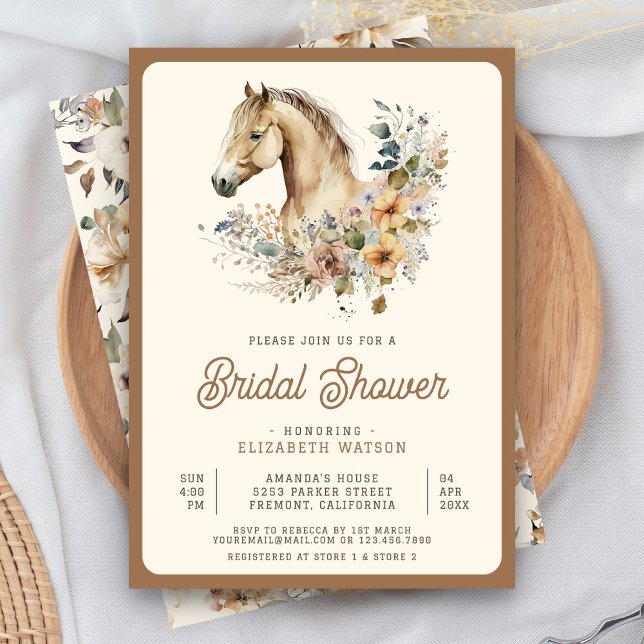 Convites Chuva de Noiva Rústica Boho Bege Floral Cavalo (Criador carregado)