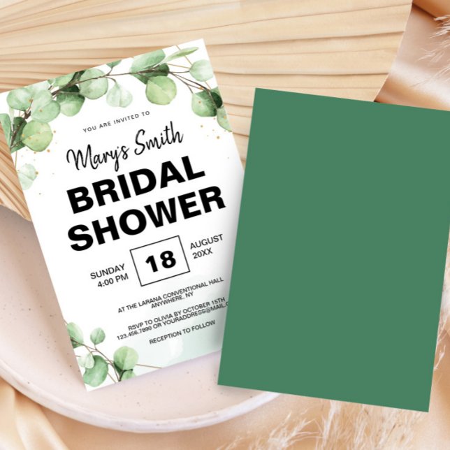 Convites Chuva de Noiva Rústica Boho Elegante Eucalipto Ver (Green Eucalyptus Rustic Boho Elegant Bridal Shower Invitation, Bridal Brunch, Bride To Be)