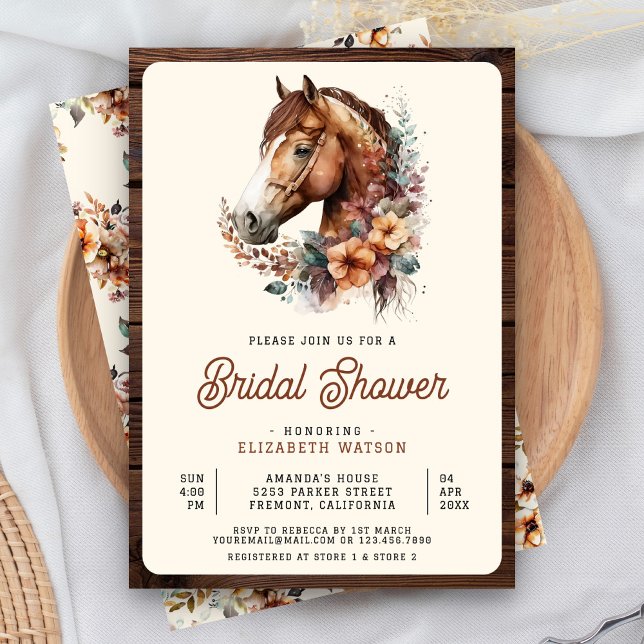 Convites Chuva de Noiva Rústica Boho Marrom Floral Cavalo (Criador carregado)
