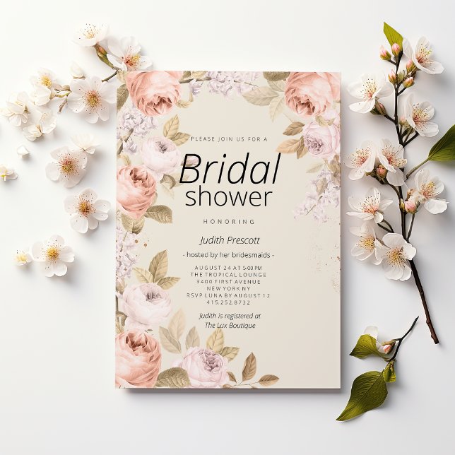 Convites Chuva de noiva rústica boho rosa coral marfim flor (Boho rustic pink coral ivory floral Bridal Shower)