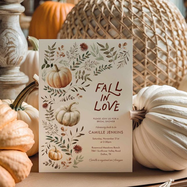 Convites Chuva de Noiva Rústica de Outono - Apaixone-se (Rustic Fall in Love Bridal Shower Invitation)
