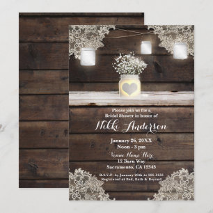 Convites Chuva de Noiva Rústica em Madeira, Renda e Pote de