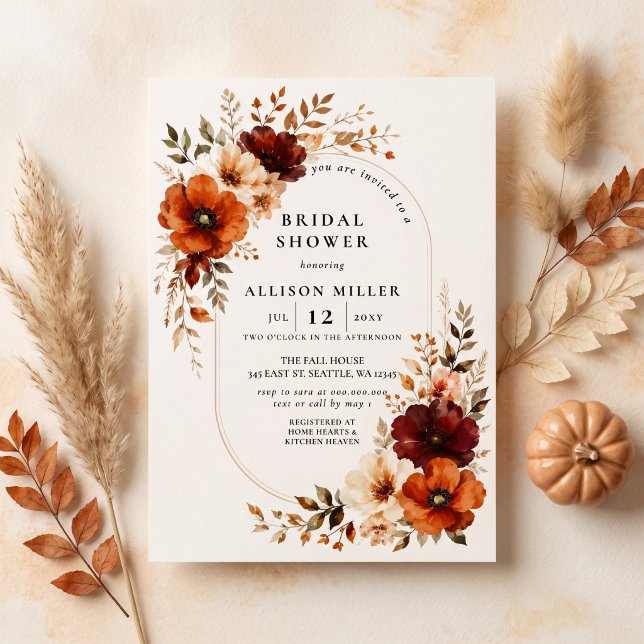 Convites Chuva de Noiva Rústica Outono Laranja Queimada Bor (Rustic Burnt Orange Burgundy Fall Bridal Shower Invitation)