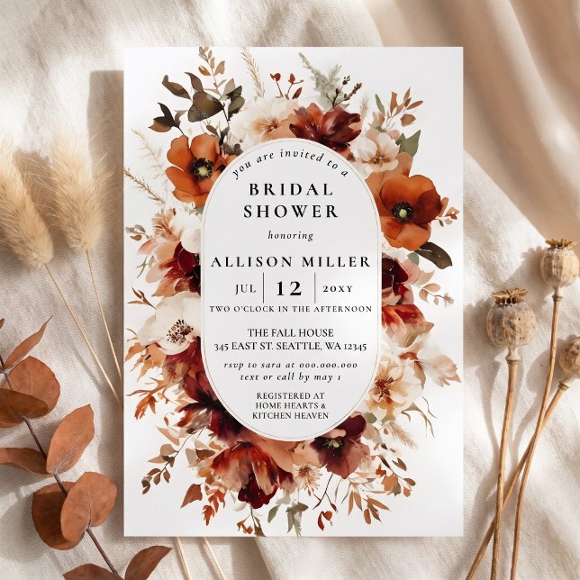 Convites Chuva de Noiva Rústica Outono Laranja Queimada Bor (Rustic Burnt Orange Burgundy Fall Bridal Shower Invitation)