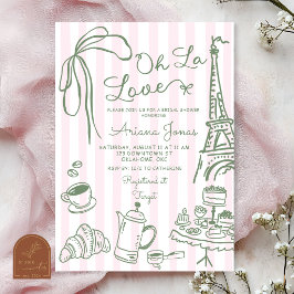 Convites Chuva de Noiva Sage Pink Stripe Paris Oh La Love