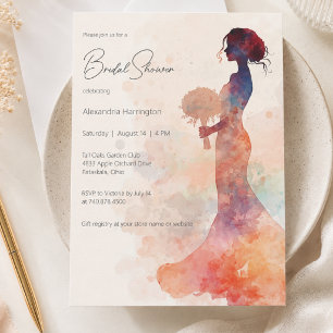 Convites Chuva de Noiva Silhueta Noiva Aquarela Elegante
