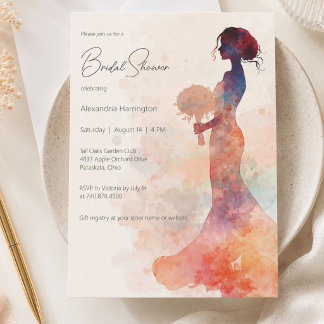 Convites Chuva de Noiva Silhueta Noiva Aquarela Elegante