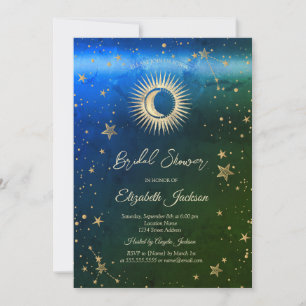 Convites Chuva de Noiva Sol Celestial, Lua, Estrelas Ombre