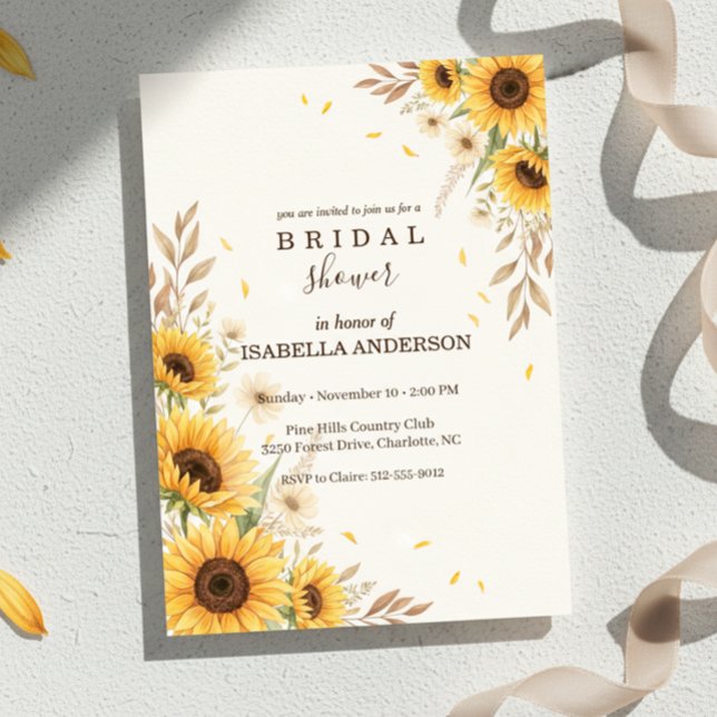 Convites Chuva de Noiva Sunflower Canto Estilo Rústico (rustic farmhouse invitation design)