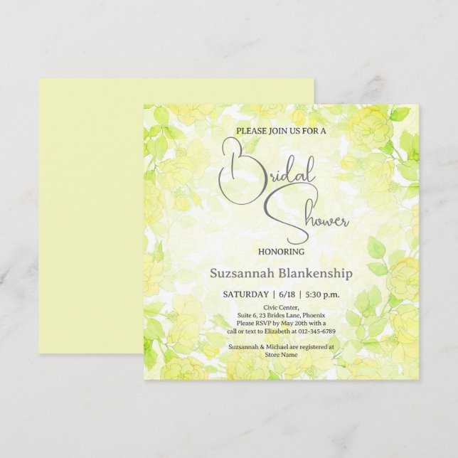 Convites Chuva de Noiva Sutil com Fundo Floral Pastel (Frente/Verso)