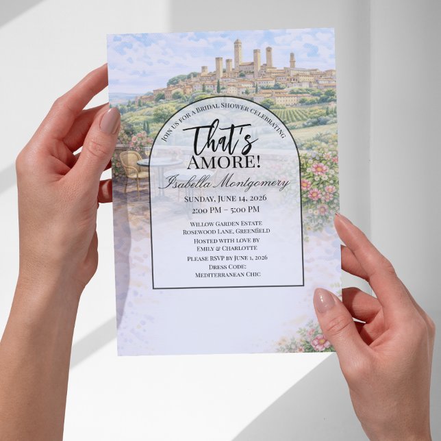 Convites Chuva de Noiva That's Amore ao Estilo Italiano de  (Italian San Gimignano That’s Amore Bridal Shower Invitations
)