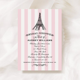 Convites Chuva de Noiva Torre Eiffel com Faixa Rosa para Ca