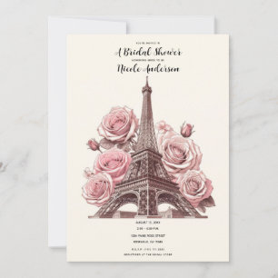 Convites Chuva de Noiva Torre Eiffel de Paris e Rosas Cor-d