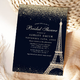 Convites Chuva de Noiva Torre Eiffel Paris Brilho Dourado