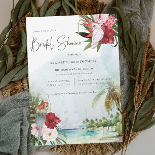 Convites Chuva de Noiva Tropical com Palmeira Floral