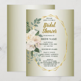 Convites Chuva de Noiva Verde Rosa Floral Dourado Geométric