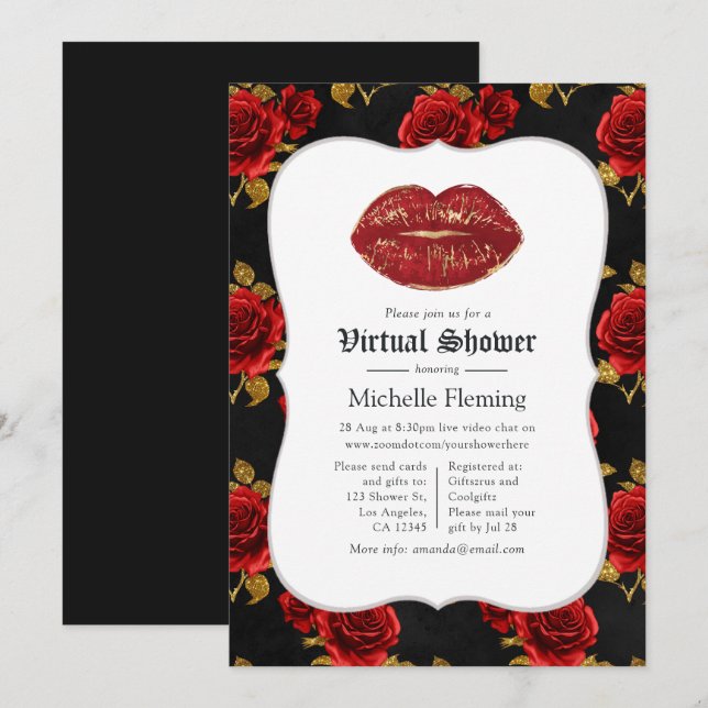 Convites Chuva de Noiva Virtual Floral Gótico (Frente/Verso)