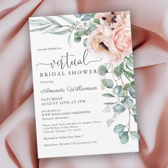 Convites Chuva de Noiva Virtual Rosa e Bege Floral (Criador carregado)