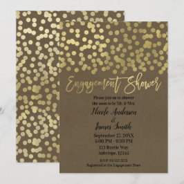 Convites Chuva de Noivado Dourado Moderno Chic Rústico Kraf