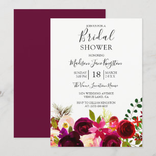 Convites Chuva de Noivas Boho Floral Flores Borgonha