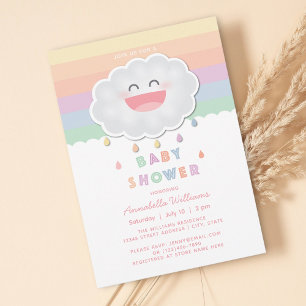 Convites Chuva de Nuvem Fofa Chuveirinho Arco-íris Baby Sho