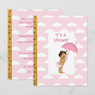Convites Chuva de Nuvens Rosa Bebê Menina Download Digital