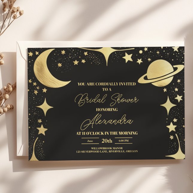 Convites Chuva de Ouro Celestial Crescente Lua Chá de Noiva (Criador carregado)