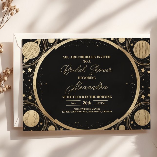 Convites Chuva de Ouro Celestial Crescente Lua Chá de Noiva (Criador carregado)