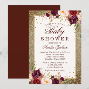 Convites Chuva de ouro de Borgonha Baby Shower