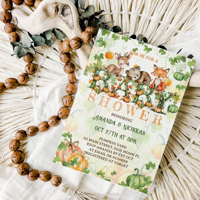 Convites Chuva de Outono Animais da Floresta Baby Shower (Criador carregado)