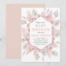 Chuva de Pampas Boho Baby Shower Rosa Bege Elegant