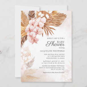 Convites Chuva de Pampas Boho Floral Baby Shower Terracota