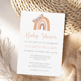 Convites Chuva de Pampas Rosa Pastel Arco-Íris Baby Shower