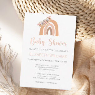 Convites Chuva de Pampas Rosa Pastel Arco-Íris Baby Shower