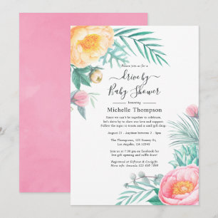 Convites Chuva de Passage Tropical com Flores em Pastel