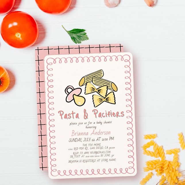 Convites Chuva de Pasta & Chupetas Menina Bebê Rosa (Criador carregado)