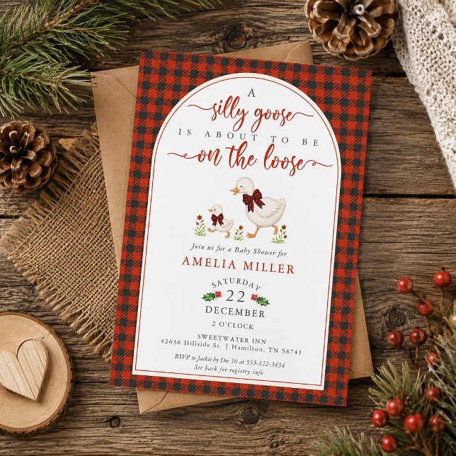Convites Chuva de Patinho Bobo de Natal no Chá de Bebê (Christmas Silly Goose on the Loose Baby Shower Invitation)