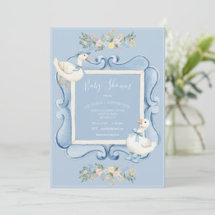 Convites Chuva de Patinhos Azul Floral Vintage Baby Shower