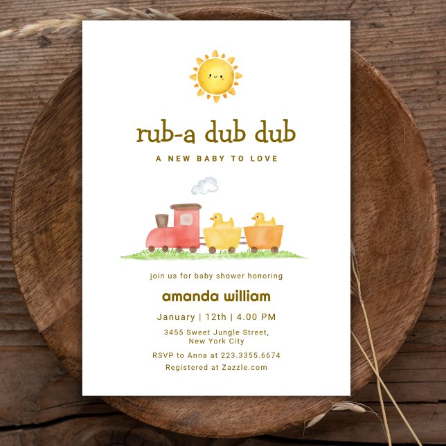 Convites Chuva de Patinhos Choo Choo Trem Chá de Bebê   (Rub A Dub Dub Duck Choo Choo Train Baby Shower Invitation)