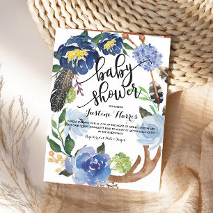 Convites Chuva de Penas Boho Chá de Bebê Menino