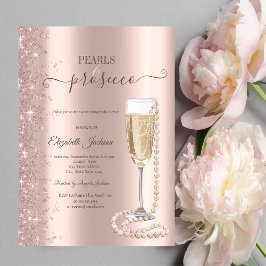 Convites Chuva de Pérolas e Prosecco Dourado Rosa para Chá