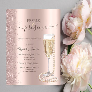 Convites Chuva de Pérolas e Prosecco Dourado Rosa para Chá