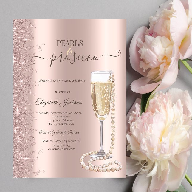 Convites Chuva de Pérolas e Prosecco Dourado Rosa para Chá  (Criador carregado)