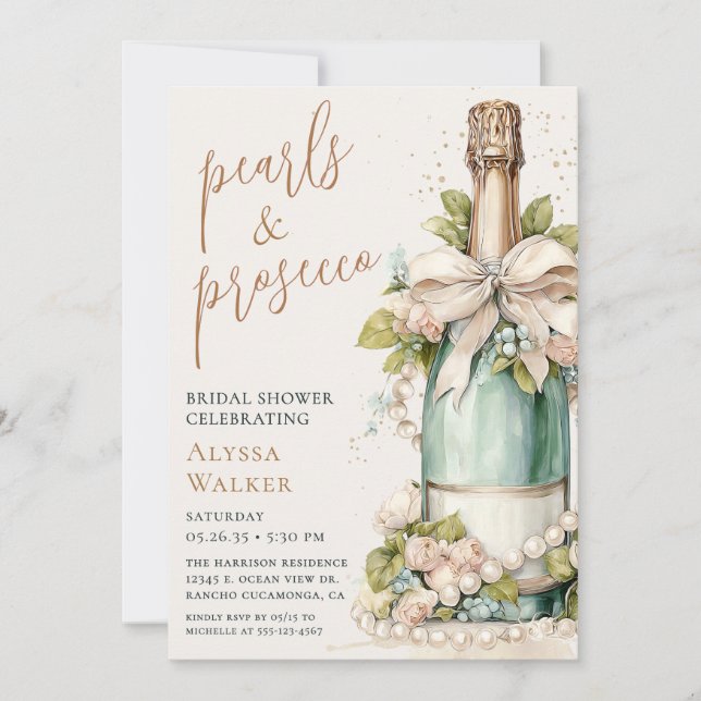 Convites Chuva de Pérolas e Prosecco para Noiva (Frente)