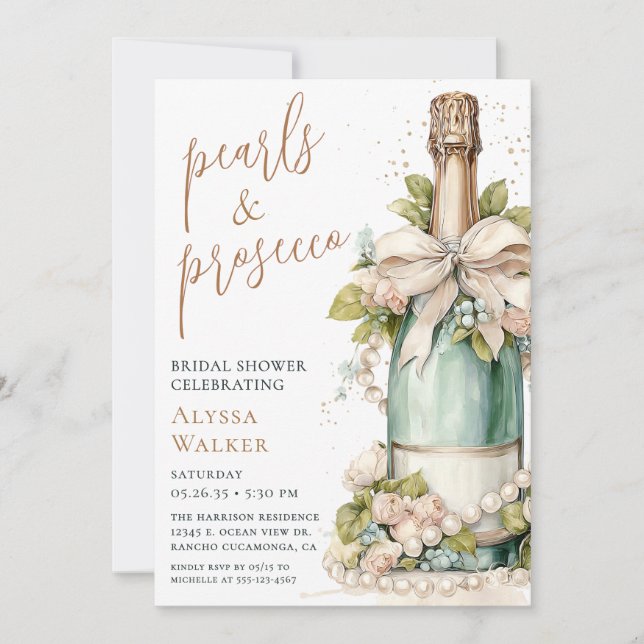 Convites Chuva de Pérolas e Prosecco para Noiva (Frente)