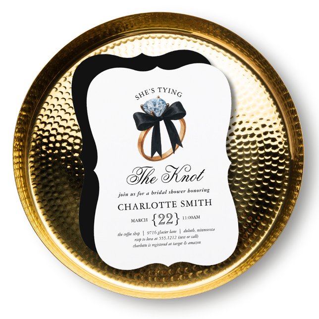 Convites Chuva de Pétalas: Black Bow Está se Casando Chá de (She’s Tying the Knot Black Bow Diamond Ring Bridal Shower Invitation
#shestyingtheknot)