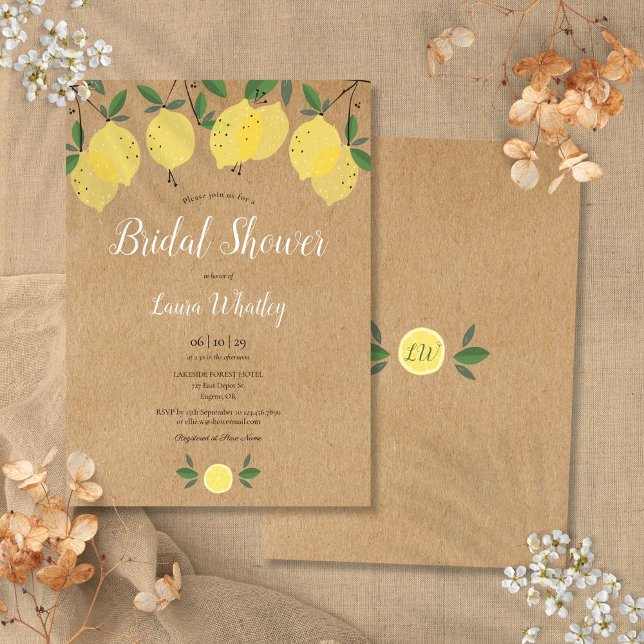 Convites Chuva de Pétalas de Limão com Folhagens Aquarela C (Lemon Blossom Greenery Watercolor Bridal Shower Invitation)