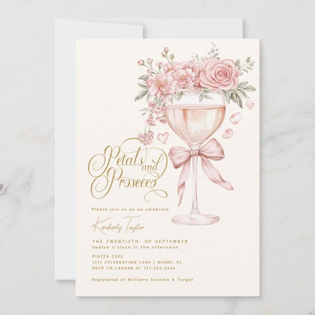 Convites Chuva de Pétalas e Prosecco Rosa Jardim Chá de Noi (Frente)