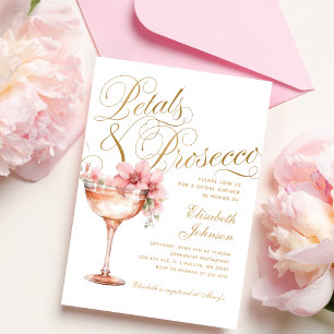 Convites Chuva de Pétalas Florais Rosa Dourado & Chá de Noi